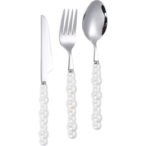 Besteckset mit Löffel, Gabel und Messer, Geschirrset mit Keramikgriffen in Muschelform für Zuhause, Restaurant und Hotel (1/5)