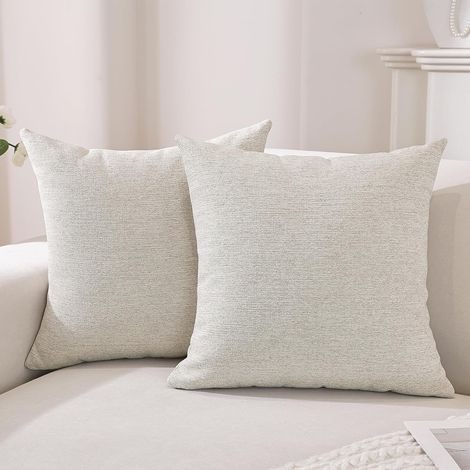 60x60 cm Cushion Covers, Set of 2 in Faux Linen, with Hidden Zipper, Double-Sided Square Cushion Covers, Soft and Fluffy, Washable, for Sofa or Bedroom, Cream (1/5)