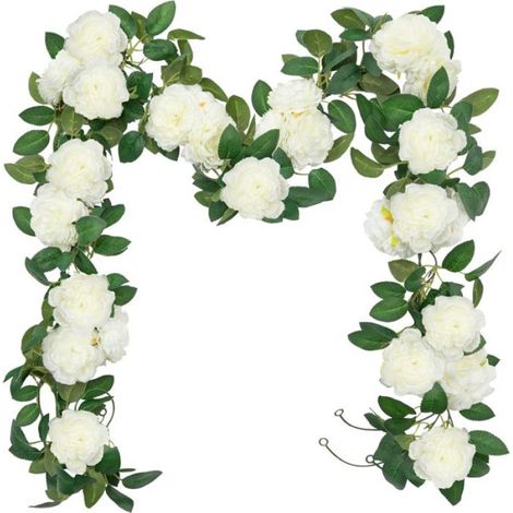 Guirlande de fleurs - - Roses artificielles - Blanc - 180 cm - Décoration mariage et jardin (1/5)