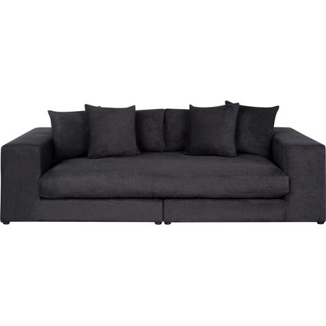 Canapé 3 Places Moderne Confortable avec Accoudoirs Rembourré en Tissu Noir Glorvika