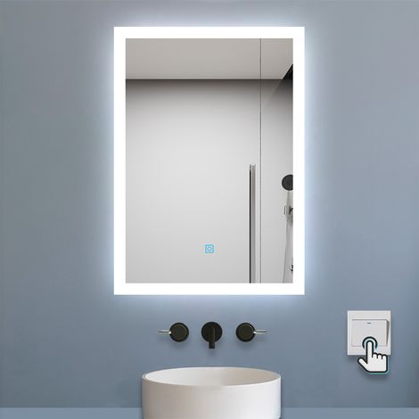 Aica Miroir de salle de bain 50x70cm LED tricolore anti-buée + mémoire + dimmable