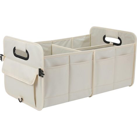 Organizzatore per bagagliaio auto, contenitore portaoggetti per auto, scatola portaoggetti, pieghevole, multi-scomparto, borsa portaoggetti per auto, 553232 cm, adatto per SUV (beige) (1/5)