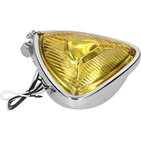Phare avant triangulaire vintage moto, lentille jaune 12V 55W, filetage M10 pour ATV et modèles classiques (1/5)