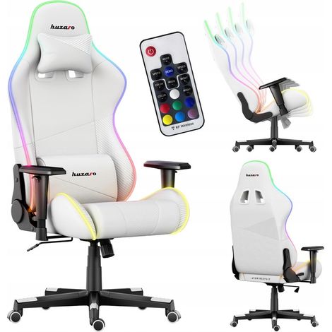 Sedia da gaming per gamer, ecopelle + tessuto, Huzaro Force 6.2 LED RGB bianchi (1/5)