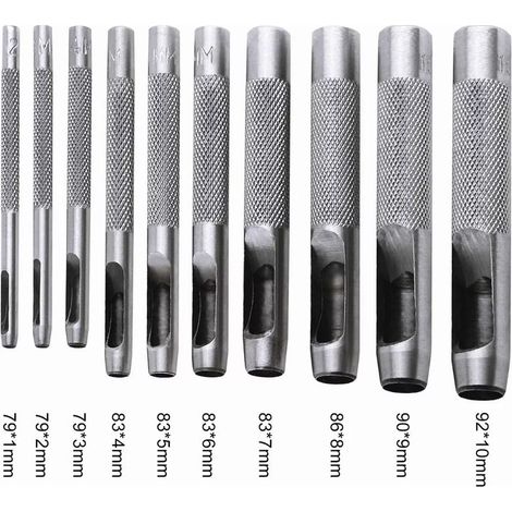 10PCS Outils de Poinçonnage/Outil Perforateur/Perforatrice - Poinçon Creux pour Faire des Trous - Ceinture/Cuire/Liège/Tissu/Bracelet de Montre - Marteau - Acier (1/4)