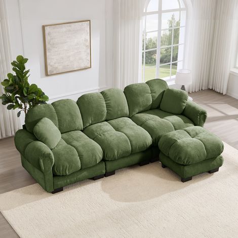 3-Sitzer Ecksofa 260x149x90 cm aus grüner Chenille mit beweglicher Ottomane – MEUBLIV (1/5)