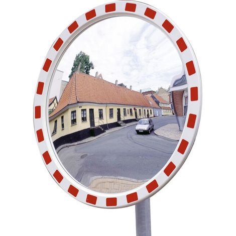 Moravia Miroir de circulation rond en acrylique 600 mm cadre rouge/blanc + collier 76 mm (1/4)