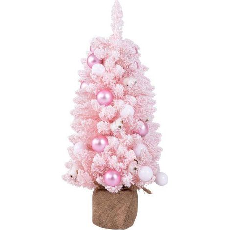 Sapin de Noël artificiel rose 90 cm en PVC floqué avec boules en coton et base en ciment pour salon, table et fête (1/5)