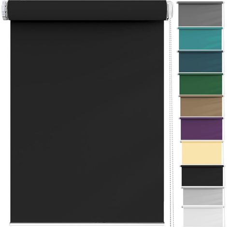 Store occultant sans percage Klemmfix 50 x 60 cm Facile à Montage, Enrouleur Opaque Accessoires d'installation Inclus pour Salon, Cuisine, Noir -