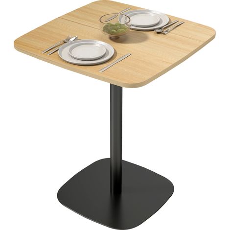 Kleiner Esstisch, 60 cm, quadratisch, MDF-Tischplatte, Stahlsockel, für Wohnzimmer, Esszimmer, Küche, Naturholz+Schwarz (1/5)