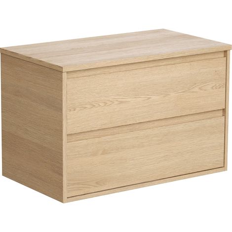 Vente-Unique – Meuble sous vasque suspendu 80 cm – Placage chêne – 2 tiroirs coulissants soft close – Installation murale pour salle de bain (1/5)