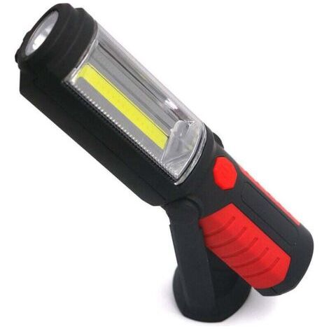 Lampe Torche LED Rechargeable Mains-Libres 3W Baladeuse à LED COB 2 en 1 Lampe de Poche pour Camping/Randonée/Auto/Garage/Atelier, Deux Modes d'Allumage, Rouge
