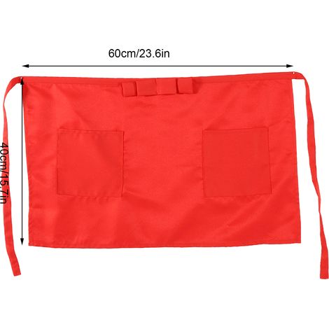 Tablier de cuisine unicolore rouge à mi-taille avec nœud papillon et deux poches (1/5)