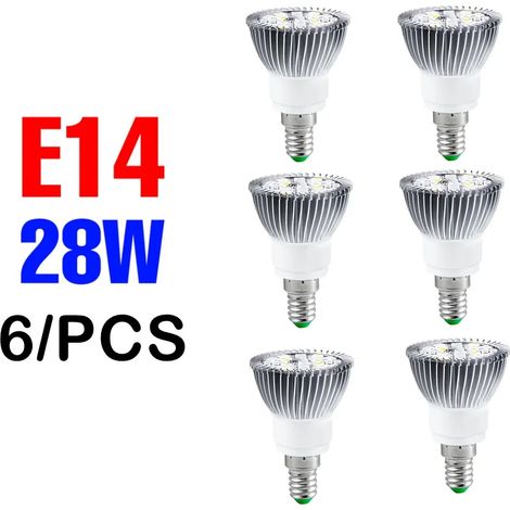 Lampes de croissance pour plantes Ampoule LED de croissance pour plantes (E14 28W, lot de 6 - 85-265 nm) - Spectre complet - Lampe horticole pour serres et cultures hydroponiques.