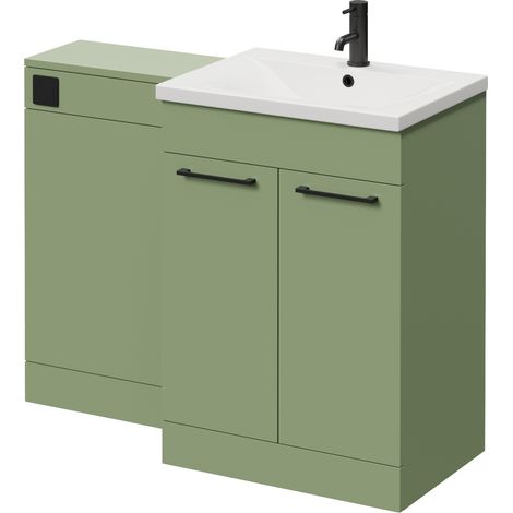 Napoli 460 Olive Green 1100mm 2 Door Vanity Unit Toilet Suite with Glide Basin - 1100mm - Matt Black 160mm HandleWithout Kingston Toilet Pan
