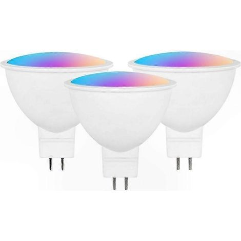 Pack de 3 Ampoules LED Intelligentes 12V MR16 RGB+CW, Variateur Intégré, Multicolore, Minuterie, Compatible Contrôle Vocal, 5W Éclairage Spot (1/5)