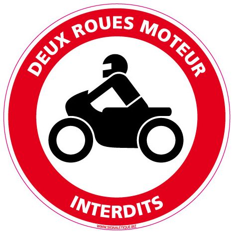 PANNEAU INTERDICTION DE CIRCULER - DEUX ROUES MOTEUR INTERDITS (L0169) - Plastique PVC 1,5 mm - Diamètre 125 mm