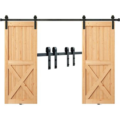Kit Quincaillerie de Porte Coulissante de Grange 244 cm Rail Porte Coulissante Convient Double Porte Largeur 1,12-1,32 m Épaisseur 32-45 mm Charge 150 kg Poulie Silencieuse Forme J pour Maison (1/5)