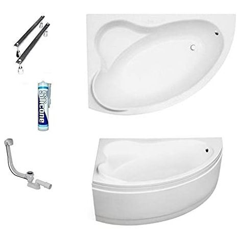 ECOLAM Baignoire d'angle acrylique Ada 160x100cm gauche, habillage en acrylique blanc, siphon, silicone. Belle forme Aspect moderne original produit (1/5)
