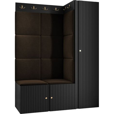 Mobilier1 – Meuble d'entrée Hartford 385 – Noir – Dimensions 186x124x46cm – MDF stratifié – Panneaux muraux souples – Installation facile