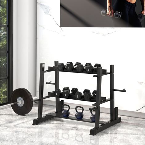 Soporte para mancuernas de 3 niveles de acero negro 131 x 75 x 80 cm, 200 kg, OKWISH (1/5)