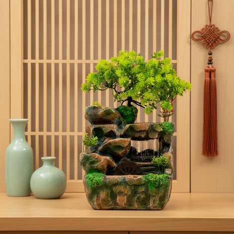 【Maison connectée】Fontaine d'intérieur avec éclairage LED Multicolore, Fontaine de Table d'eau en Rocaille Cascade de Bureau Cascade de méditation Zen Fontaine de Bureau avec Plantes Décoration pour S (1/5)
