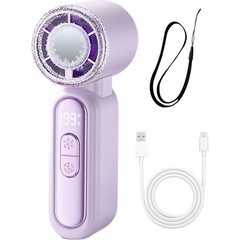 Mini ventilateur portable rechargeable avec affichage LED Ventilateur à main personnel Idéal voyage,pique-nique,école,trajet,plage,dortoir,étudiants – Violet (1/5)