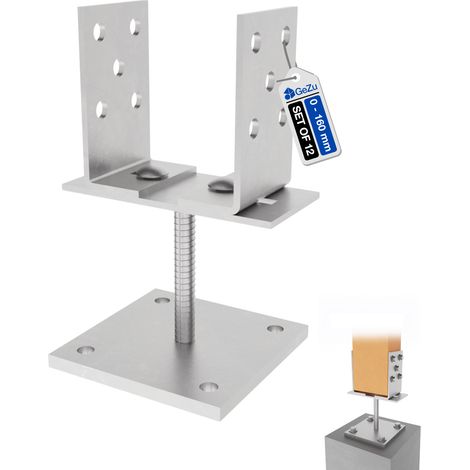 Lot de 12 Pied de poteau en U réglable 100 x 100 mm 0–160 mm – Zinc électroplaqué – Équerres métalliques robustes pour clôture  – Pied de poteau en U réglable – GeZu Impex