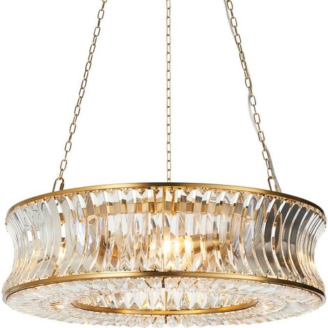 Merano Vittoria Plafonnier Suspendu Plaque De Laiton Chaud, Cristal Et Verre Clair
