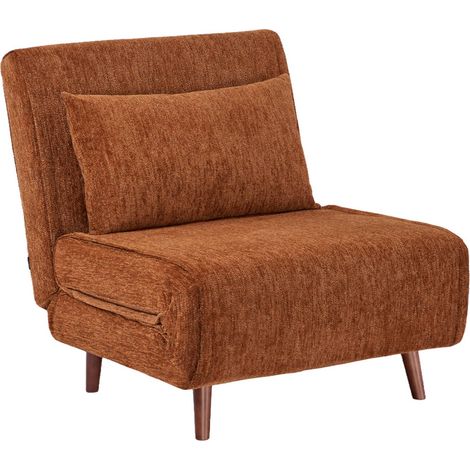 sweeek - Sessel mit Schlaffunktion, Holzgestell und Chenille-Bezug, 1 Platz, Chenille, Terrakotta
