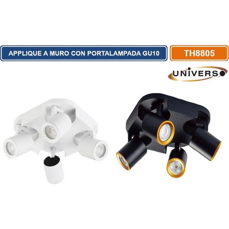 PORTALAMPADA APPLIQUE WALL LIGHT A SOFFITTO CON TESTE ORIENTABILI PER 4 LAMPADINE GU10 - Colore: Nero (1/5)