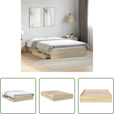 vidaXL Bois d'ingénierie - Cadre de lit avec tiroirs sans matelas chêne sonoma 120x200 cm (1/5)