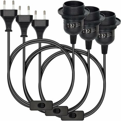RHG 3x luminaire suspendu - douille avec circuit boîtier noir avec câble 3,5m vis bague filetée - lampe à suspension E27 (1/4)