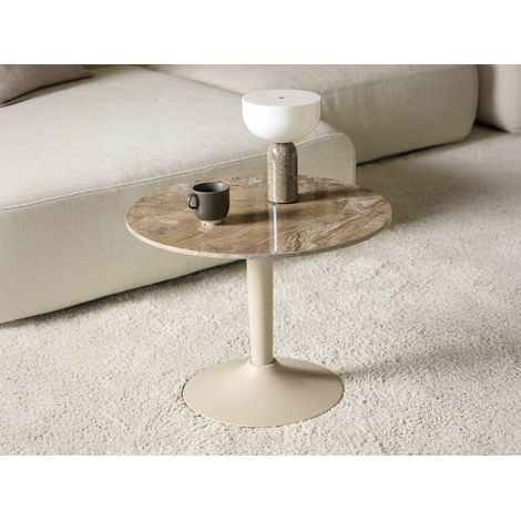 Mesa de centro Norsica 742, Mármol marrón, 45x0x0cm, Diámetro: 60, Cerámica, Redonda