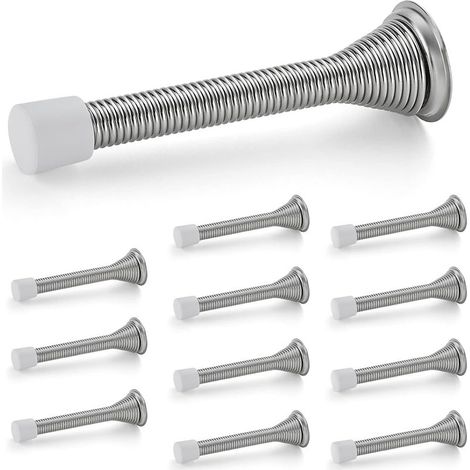 Lot de 12 butées de porte à ressort avec butée en caoutchouc, en nickel satiné, pour le bas de la porte