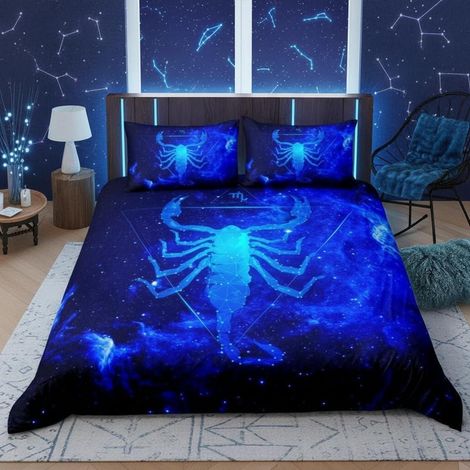 Bettwäsche-Set Skorpion Sternzeichen 155x220cm Mikrofaser Blau Galaxie