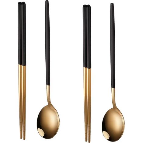 Ensemble de vaisselle (4 pièces), comprenant des baguettes et une cuillère, en acier inoxydable. (1/5)