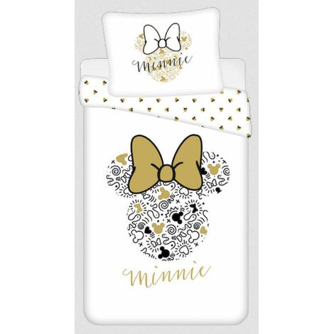 Literie coton 140x200 Minnie Gold Mini Mouse 8339 nœuds taie d'oreiller 70x90 blanc beige (1/5)