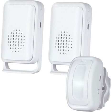 Sonnette de porte avec détecteur de mouvement, alarme sonore et sirène de surveillance pour maison et magasin – 1 capteur + 2 récepteurs (1/5)