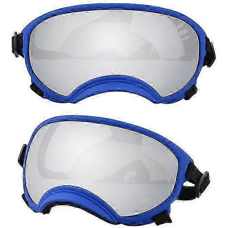 Hundebrille UV-Schutz, hohe Stoßfestigkeit, verstellbares Gummiband, atmungsaktiv, für Welpen und große Hunderassen (Blau und Silber, Größe M) (1/5)