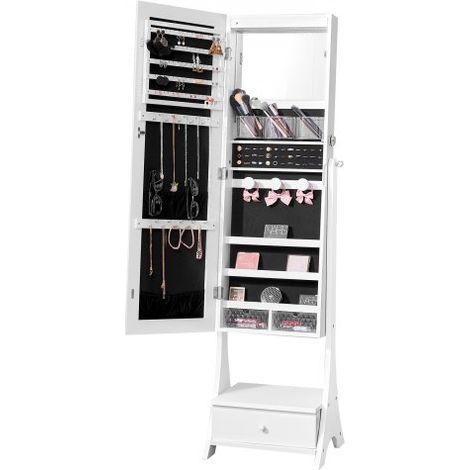 Armoire à Bijoux avec Miroir, Organisateur de Bijoux sur Pied avec Rangement LED Intérieur Blanc (1/3)