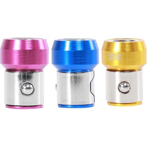 Set mit 3 universellen 6,35-mm-Schraubendreherbits mit magnetischem Metallring und starker, polloser Magnethülse (blau, gold und lila) – 1,5 x 1,5 x 2,1 cm (1/4)