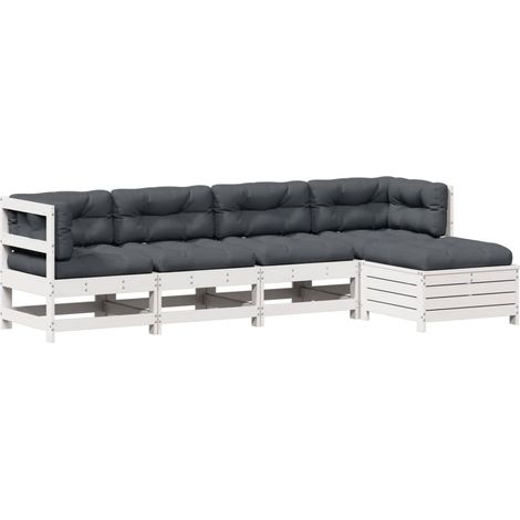 Set Salotto Giardino 5pz con Cuscini Bianco Legno Massello Pino vidaXL (1/5)