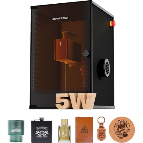 Graveur Laser 5W Mini Machine de d'Artisanat Portable de Laser à Diode Bleue 450nm Machine avec Housse de Sécurité Classe1 pour Papier Bois Cuir Pierre Métal Verre Foncé - Basique (1/5)