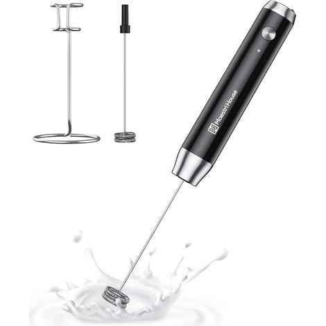 Mousseur à Lait Électrique, Rechargeable Mousseur a Lait  Fouet en Acier Inoxydable, étanche Portable Mini Mixeur 2 fouets pour Café, Latte, Cappuccino, Matcha (avec Support) (1/5)