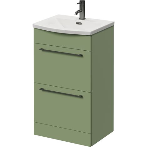 Napoli 390 Olive Green 500mm 2 Drawer Vanity Unit with Arc Basin - 500mm - Gunmetal Grey 320mm Handle