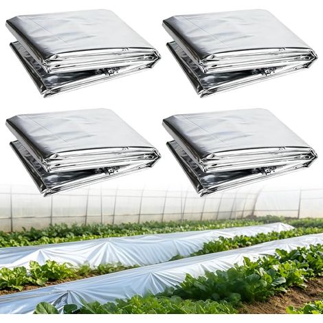 Lot de 4 Film Réfléchissant, 210x130cm Film Réfléchissant pour Plantes Argent Efficacement la Croissance des Plantes pour Jardin, Serre Améliore La Répartition De La Lumière et des Radiations (1/5)