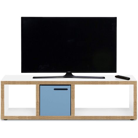Meuble TV Blanc avec Chants en contreplaqué 150x34x45 cm (1/5)