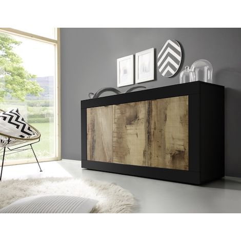 Azura Home Design – Buffet 3 portes noir mat 160 cm – Structure en aggloméré 16 mm – Charnières en métal – Pieds en plastique – Fabrication italienne