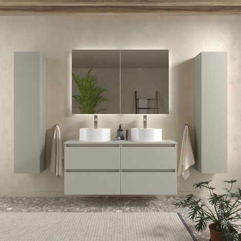 Mueble de Baño BEQUIA 140cm Gris mate 4 cajones (Sin Lavabo) Porcelana (1/5)